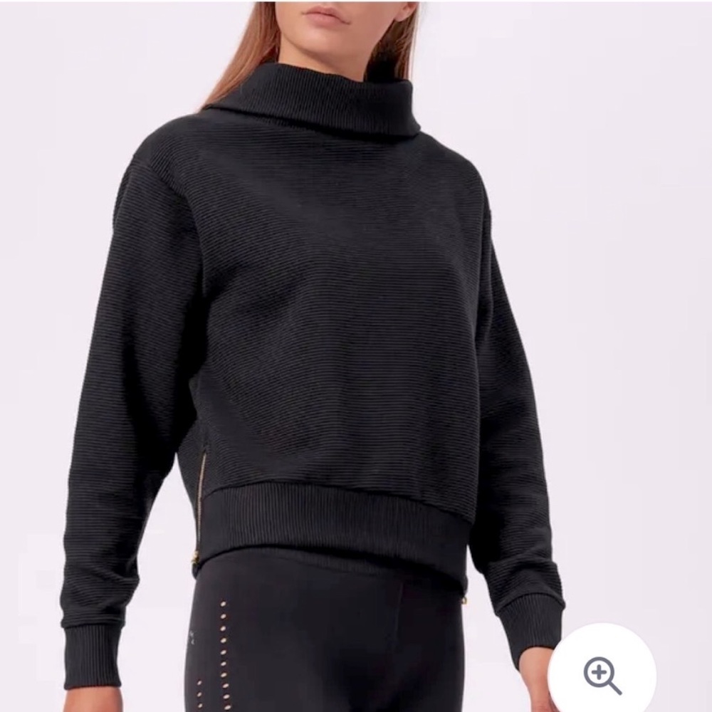 VARLEY Simon Ribbed Cowl Turtleneck Pullover Sweatshirt Black Ribbed Large